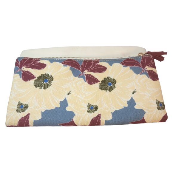 Rachel Pally Reversible Floral Leather Clutch Handbag Tassel Zipper Pull - Picture 1 of 9